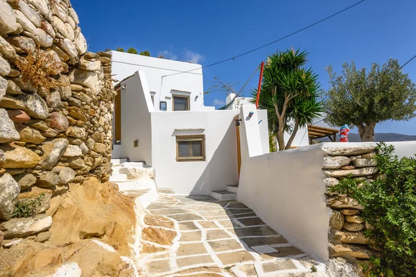 Arquitetura Grega Caiada Rua Cidade Velha Chora Ilha Ios Cyclades — Fotografia de Stock