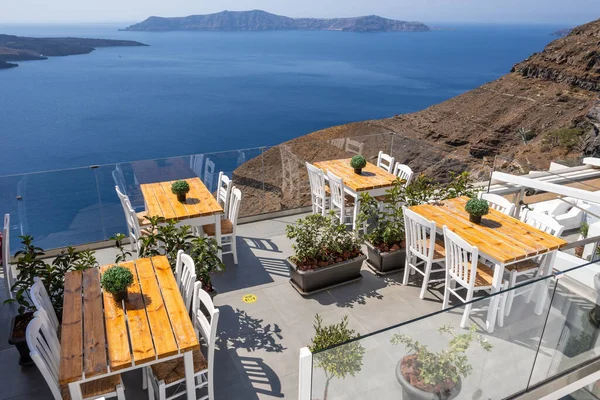 Santorini Griekenland September 2020 Grieks Restaurant Aan Zee Fira Santorini — Stockfoto