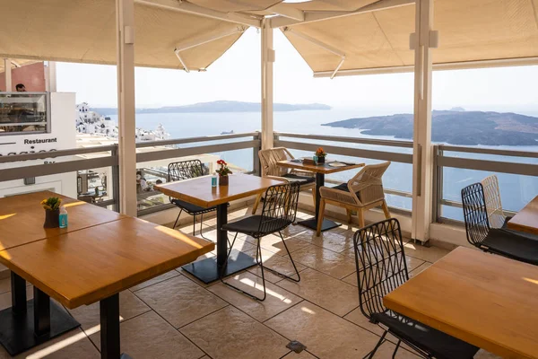 Santorini Griekenland September 2020 Grieks Restaurant Aan Zee Fira Santorini — Stockfoto