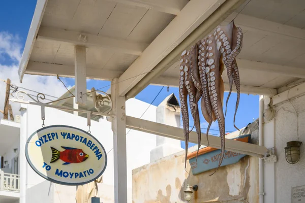 Paros Greece September 2020 Drying Octopus Street Aliki Village Paros — ストック写真