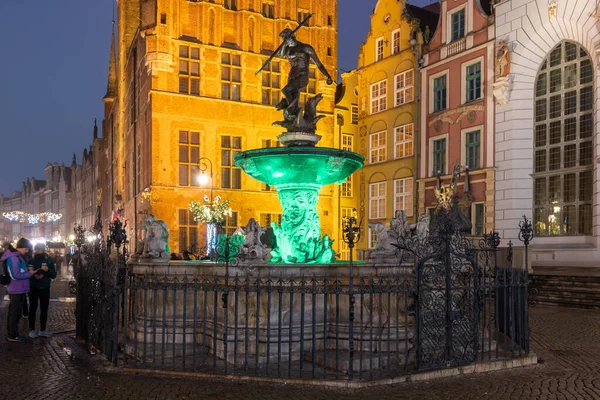 Gdaňsk Polsko Prosince 2020 Fountain Neptune Old Town Gdansk Night — Stock fotografie