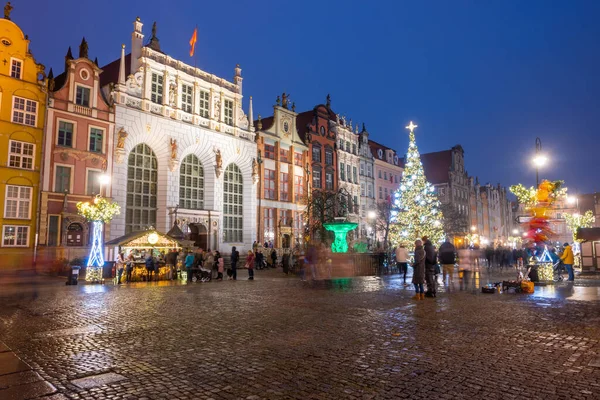 Gdaňsk Polsko Prosince 2020 Vánoční Scenérie Středověké Ulici Long Market — Stock fotografie