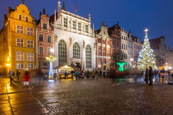 Gdaňsk Polsko Prosince 2020 Vánoční Scenérie Středověké Ulici Long Market — Stock fotografie