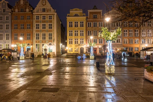 Gdansk Polen December 2020 Kerstlandschap Aan Middeleeuwse Long Market Straat — Stockfoto