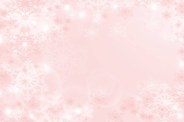 Kar taneleri ile Pastel pembe kış arkaplanı, kopyalama alanı