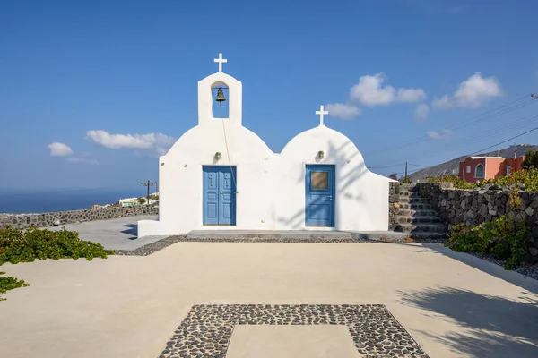 Tradiční Řecký Kostel Obci Pyrgos Ostrově Santorini Řecko — Stock fotografie
