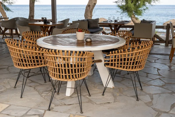 Santorin Grèce Septembre 2020 Bar Café Bord Mer Dans Station — Photo
