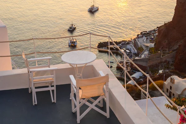 希腊圣托里尼 2020年9月17日 俯瞰圣托里尼Oia村大海和日落的平台 — 图库照片