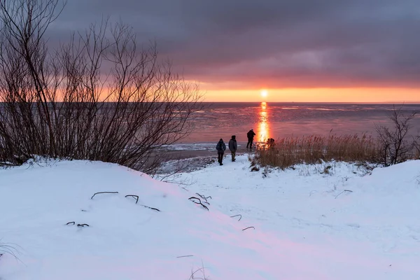 Jastarnia Pologne Janvier 2021 Coucher Soleil Hiver Sur Mer Baltique — Photo