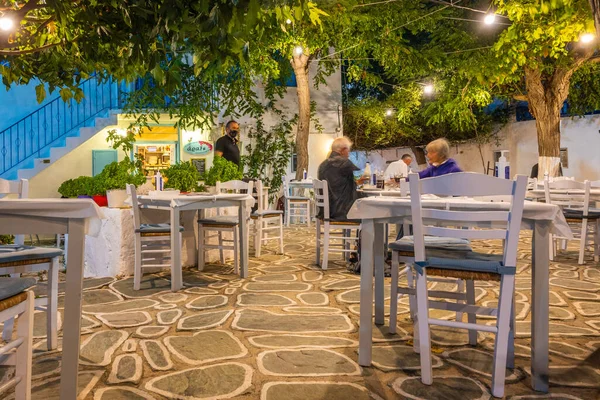 Folegandros Greece September 2020 Tables Chairs Small Square Chora Folegandros — Stock Photo, Image