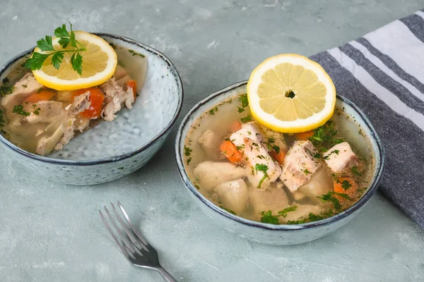 Fish in aspic with vegetables. Fish in jelly. Fish with gelatin.