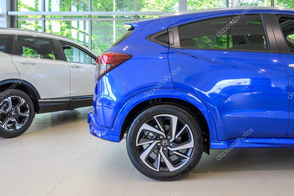 Gdansk, Poland - June 5, 2021: New models of Honda HR-V and CR-V presented in the car showroom of Gdansk