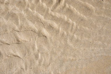 Kum plajı dokusu. Doğal arka plan. Kum dalgaları arka planı. Kumullar, tropikal deniz manzarası..
