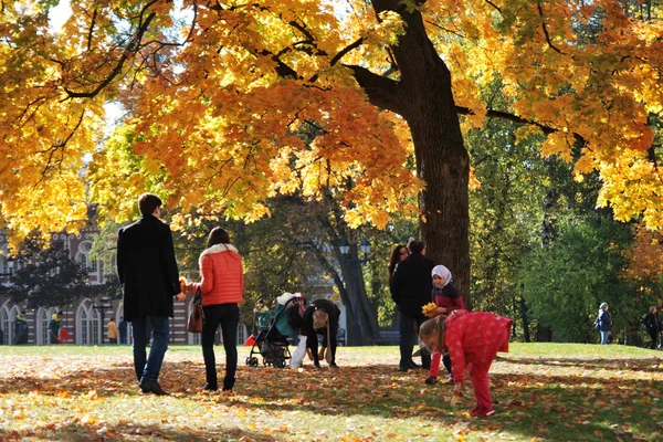Ludzie podczas spaceru w parku jesień — Zdjęcie stockowe