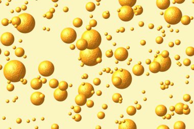 Farklı boyutlarda bir soluk sarı zemin üzerine altın küreler