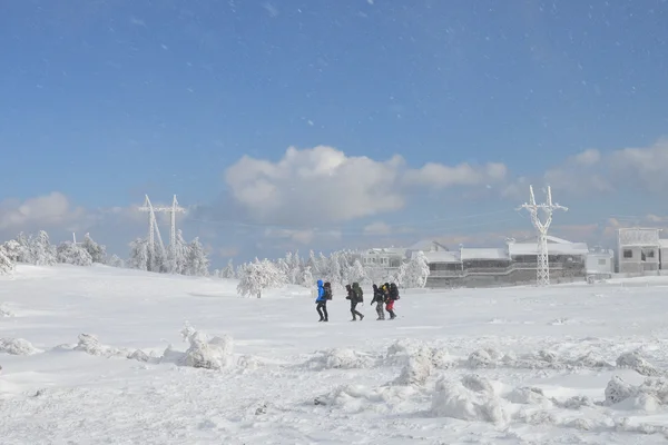 Auf dem Gipfel eines schneebedeckten Berges Ai-Petri auf der Krim — Stockfoto