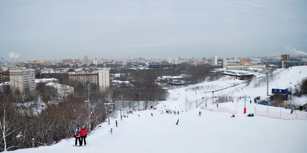View of the winter in Moscow from the top of the ski slope — Stock Photo, Image