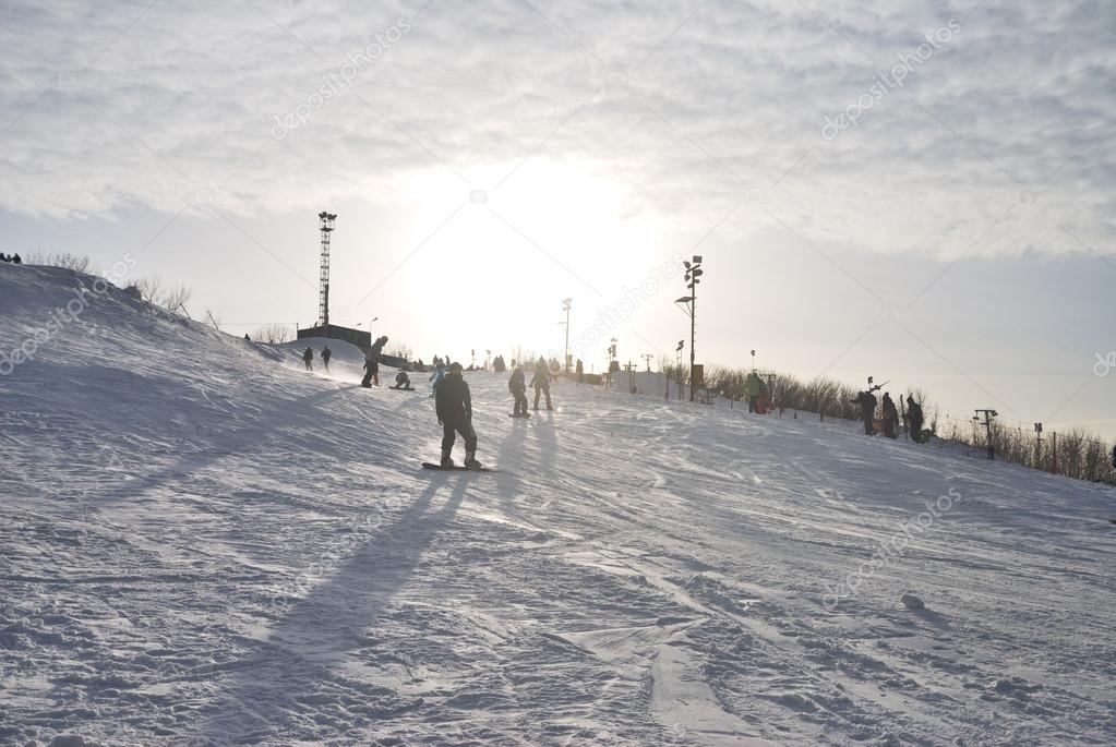 Bright sunny day at the ski resort in Moscow