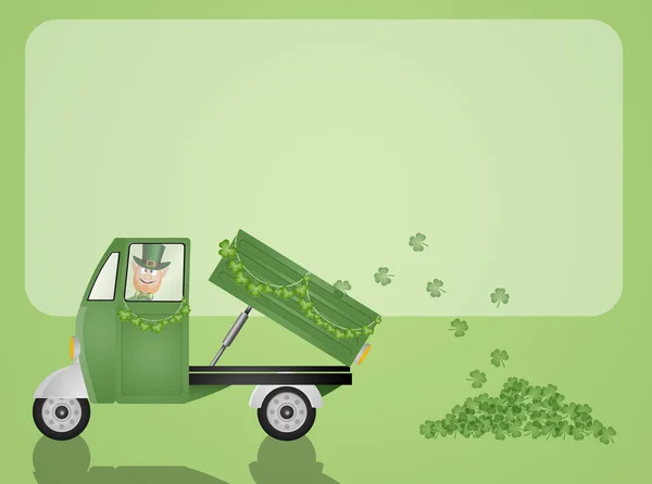 Green truck transport clovers for St. Patrick — Stock Photo, Image