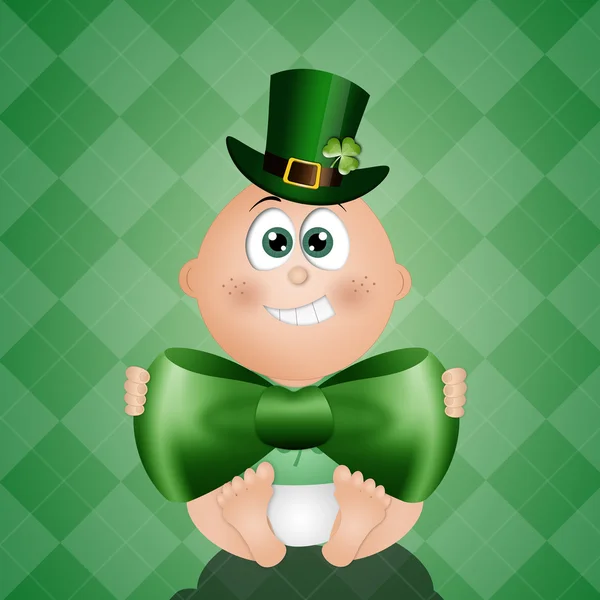 有趣的婴儿与为圣 Patrick 顶绿色的帽子 — 图库照片