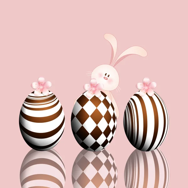 Conejo divertido con huevos de chocolate —  Fotos de Stock