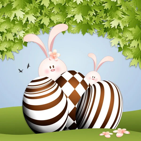 Conejo con huevos de chocolate para Pascua —  Fotos de Stock