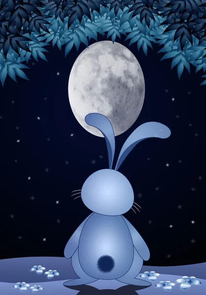 Κουνέλι με οβάλ φεγγάρι στη νύχτα Εικόνα Αρχείου