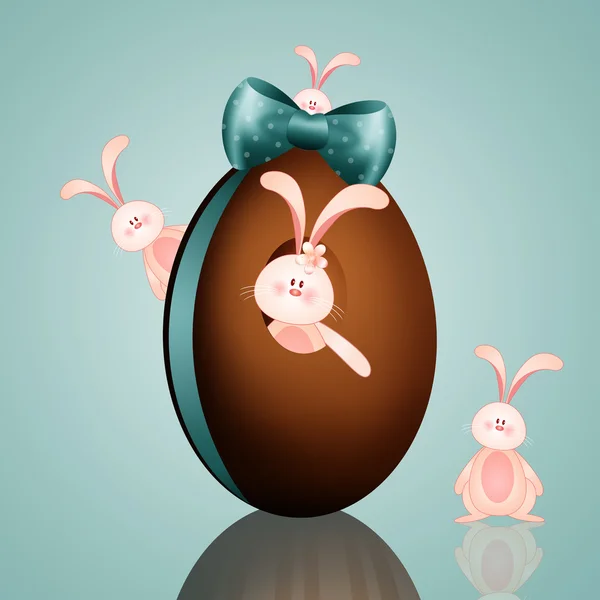 Conejos con huevo de Pascua —  Fotos de Stock