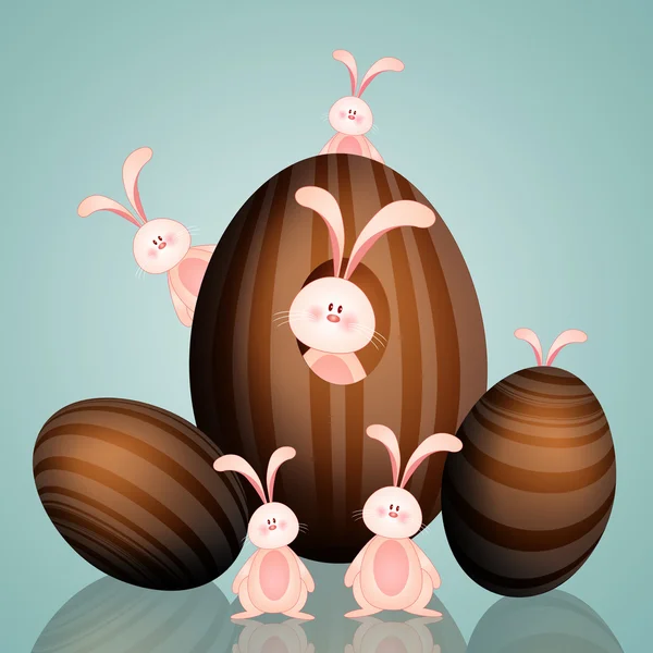 Lapins aux œufs en chocolat de Pâques — Photo