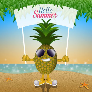 Sahilde güneş gözlüklü komik ananas