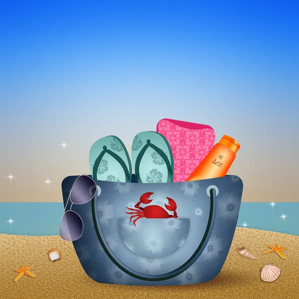 Beach bag on the beach — Stock Photo, Image