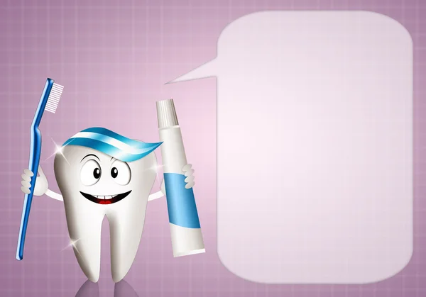 Tooth with toothpaste and toothbrush — Stock Photo, Image