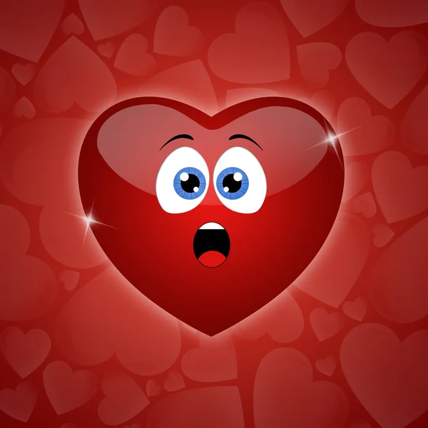 Divertente cuore rosso stupito — Foto Stock
