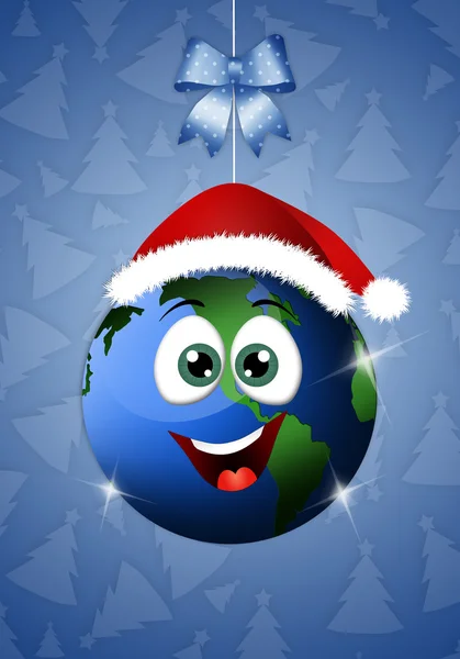 Funny earth with Santa's hat — Stock Photo, Image