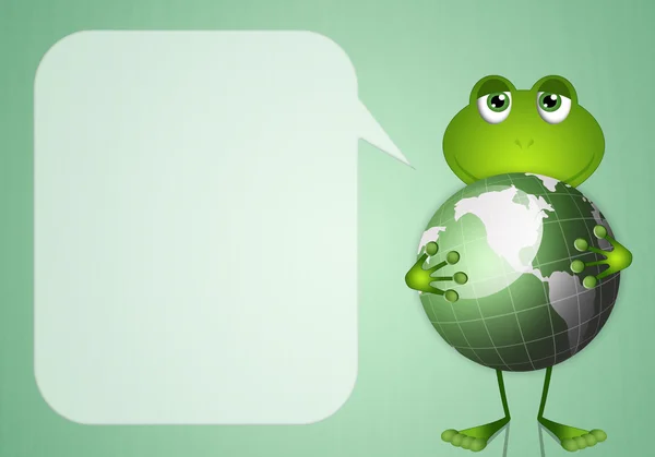 Komik kurbağa yeşil bir dünya ile — Stok fotoğraf