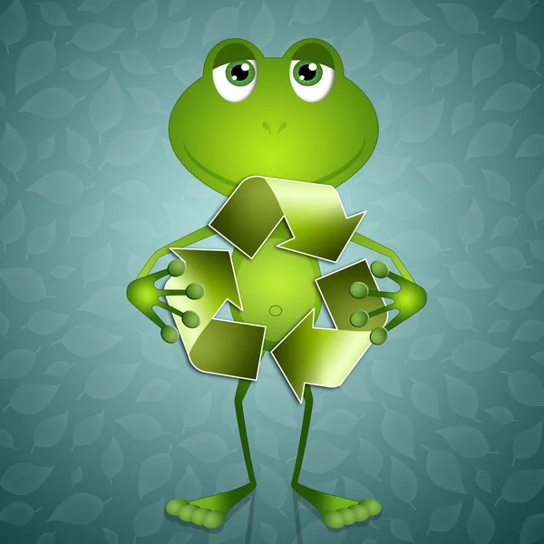 Grenouille drôle avec symbole de recyclage — Photo