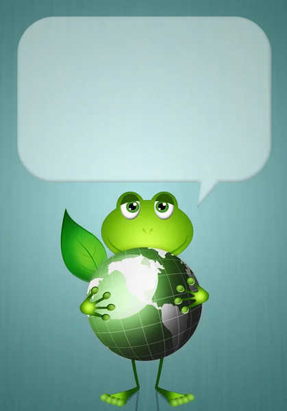 Komik kurbağa yeşil dünya ile — Stok fotoğraf