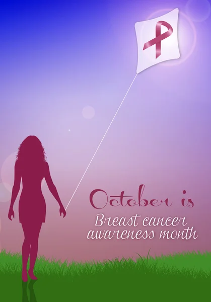 Woman with kite for breast cancer prevention — Stock Photo, Image