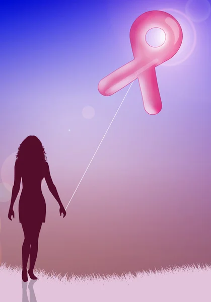 粉红丝带气球的女人 — 图库照片