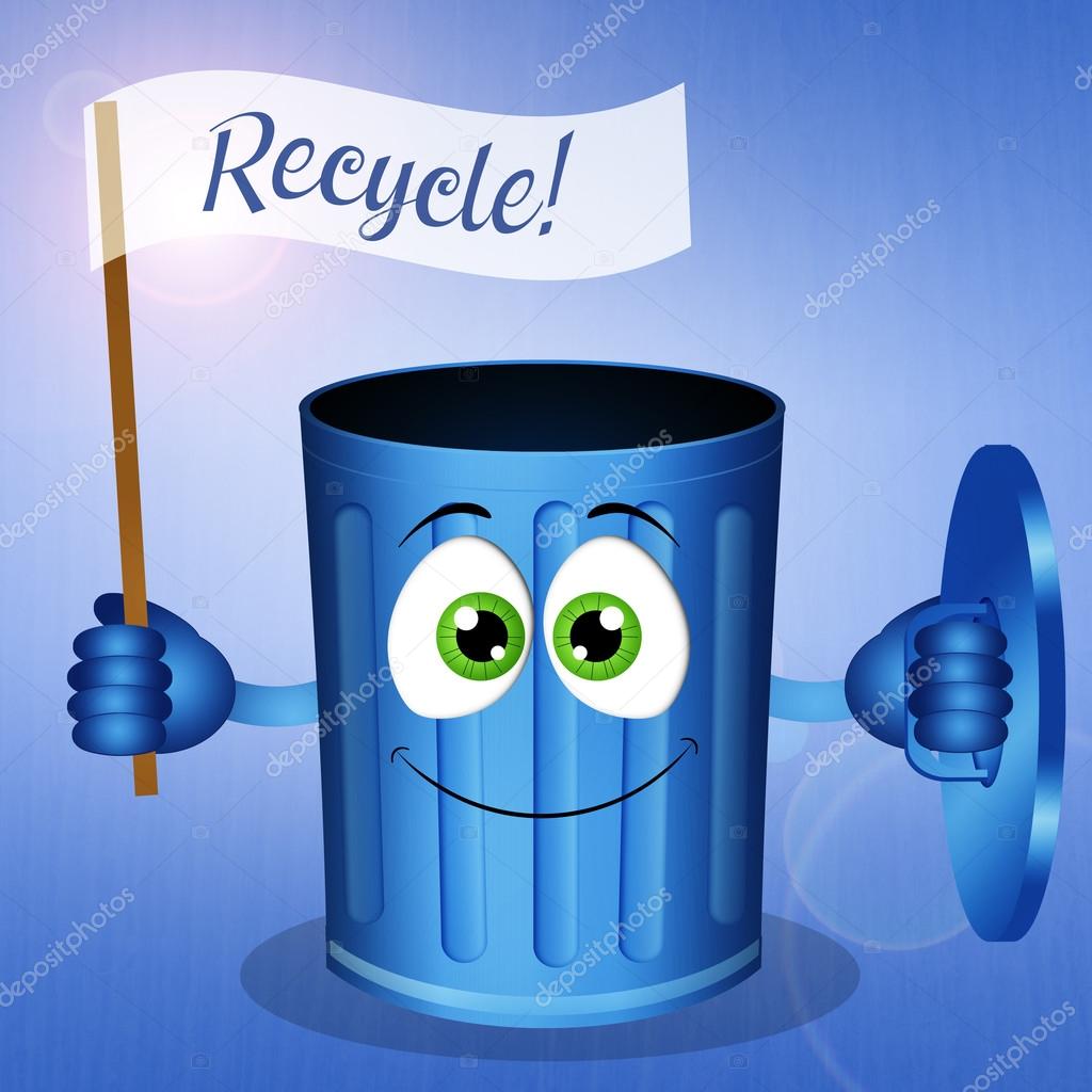 Funny blue garbage bin for recycling Stock Photo by ©sognolucido 55723933