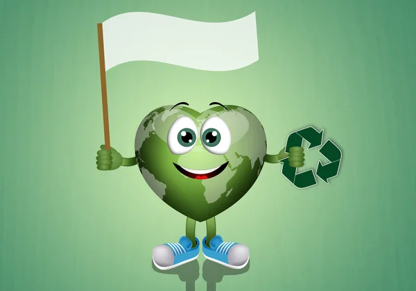 Grön jord med återvinningssymbol — Stockfoto