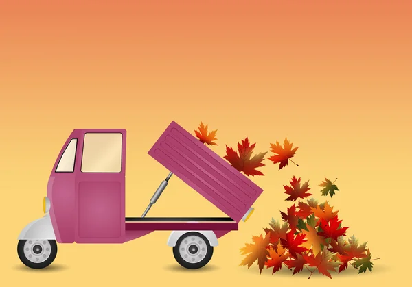 Pickup truck with leaves in autumn — Stock Photo, Image