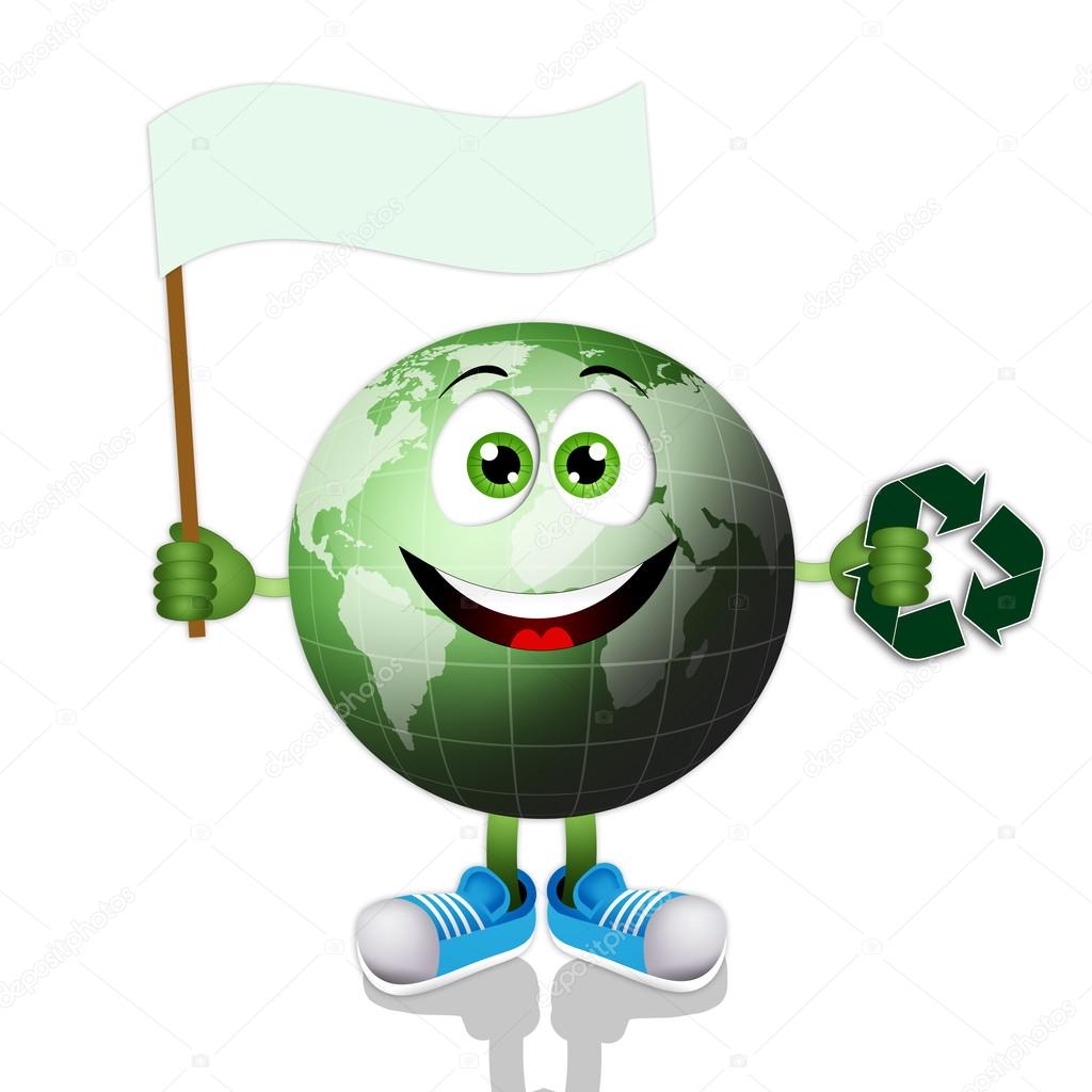 Funny earth with recycle symbol