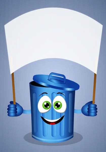 Geri dönüşüm için komik mavi çöp kutusu — Stok fotoğraf