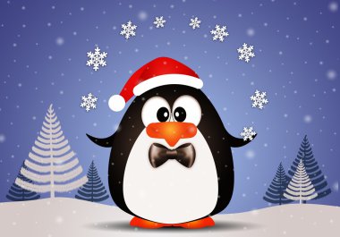 Kar taneleri ile oynarken komik penguen