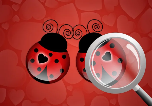 Two ladybugs with hearts — Stock Photo, Image