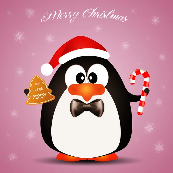 Penguin with candies at Christmas — Stock Photo, Image