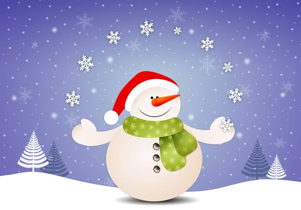 Funny snowman with snowflakes — Stock Photo, Image