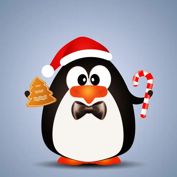 Penguin with Candy cane at Christmas — Stock Photo, Image