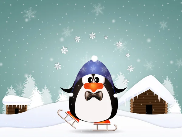 Funny penguin with skates — Stock Photo, Image